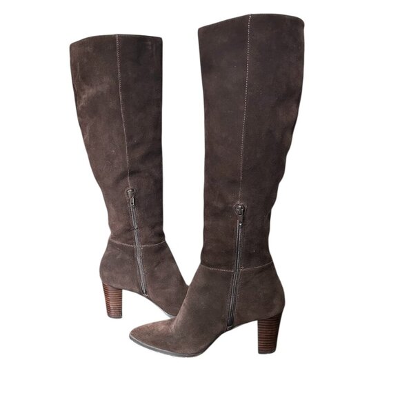 EN THREAD Women's Over Knee High Tall Zip Brown Suede Leather Boots US 7 - Picture 1 of 6